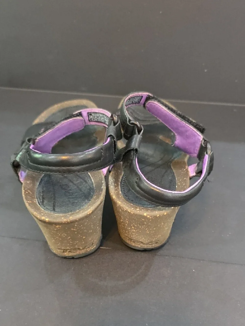 Teva Cabrillo Women's Black Wedge Sandals with Purple Lining Size 10